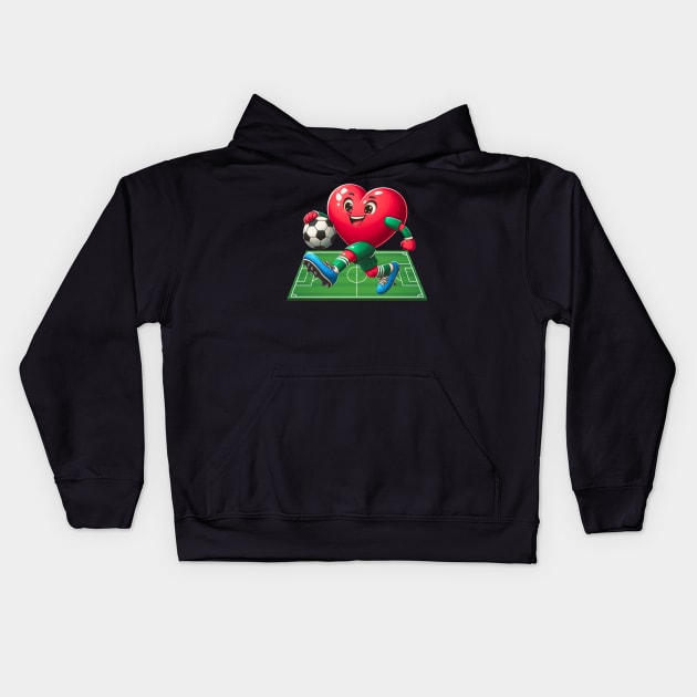 Heart Playing Soccer Cute Valentines Day Sports Lover Kids Hoodie by Figurely creative